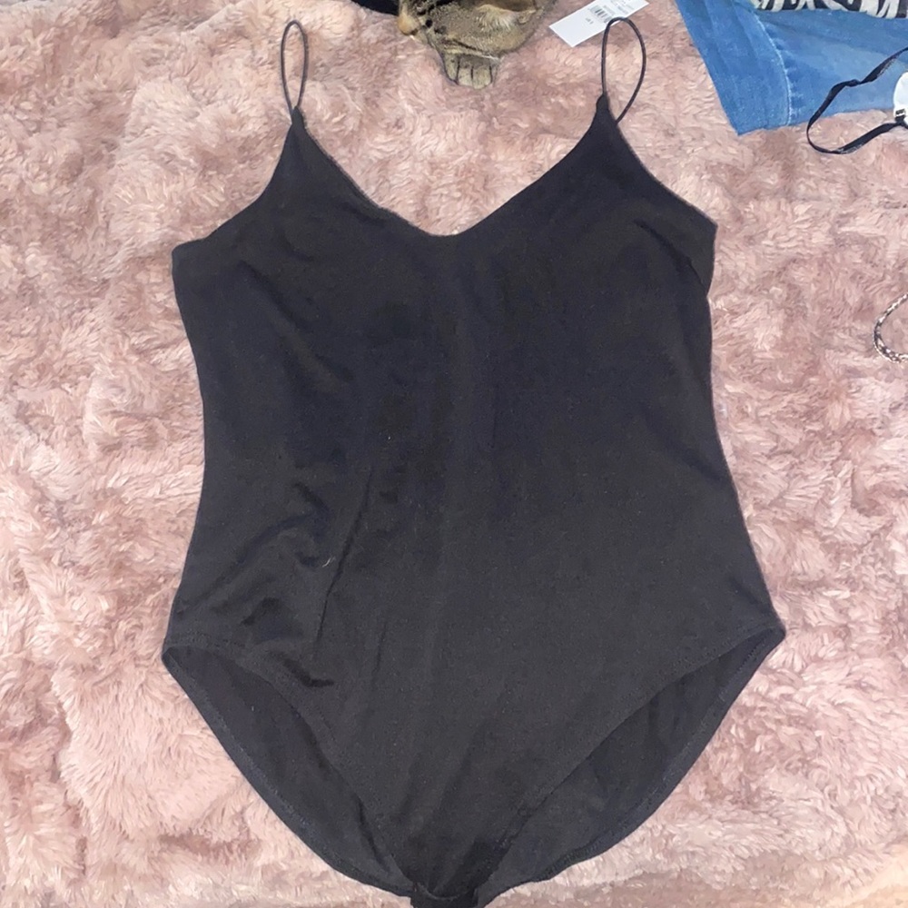 Gaze black spaghetti strap bodysuit